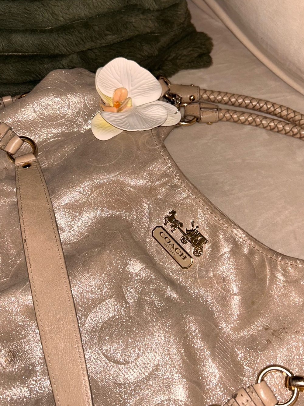 Coach y2k Metallic Champagne Logo Shoulder Hobo